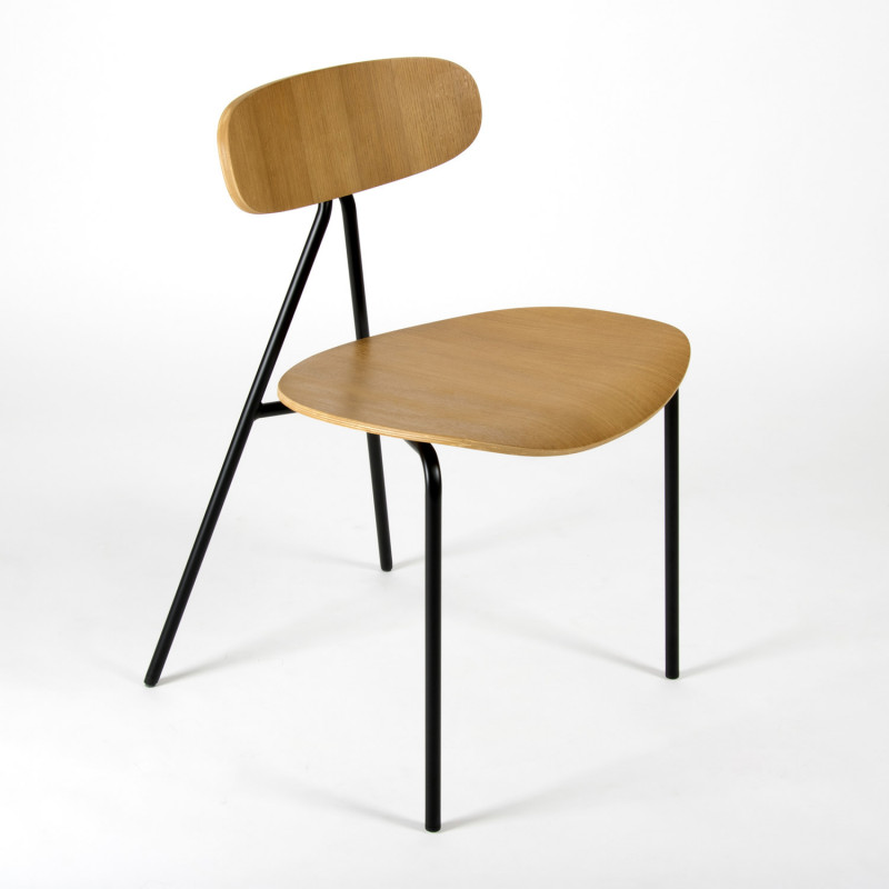 Lagoa Stacking Chair - Oak and steel - 3/4 view