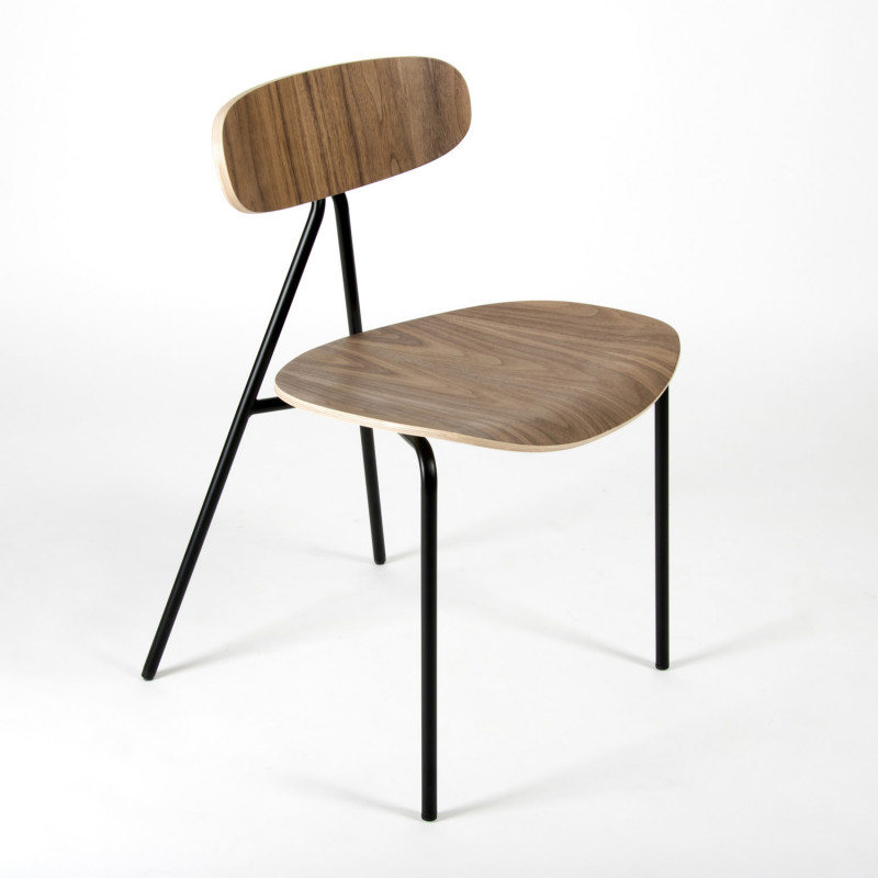 Lagoa Stacking Chair - Walnut and steel - side front view